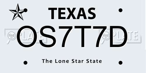 OS7T7D Texas License Plate