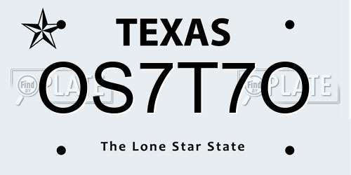 OS7T7O Texas License Plate
