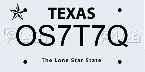 OS7T7Q Texas License Plate