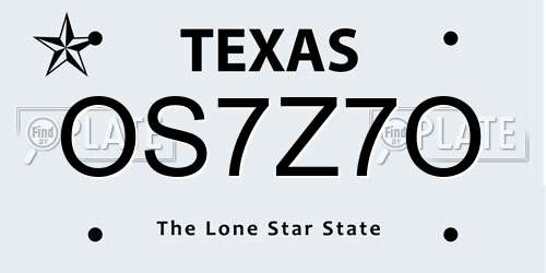OS7Z7O Texas License Plate