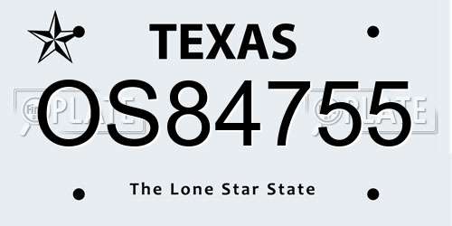 OS84755 Texas License Plate
