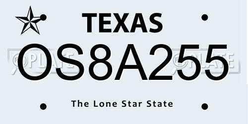 OS8A255 Texas License Plate