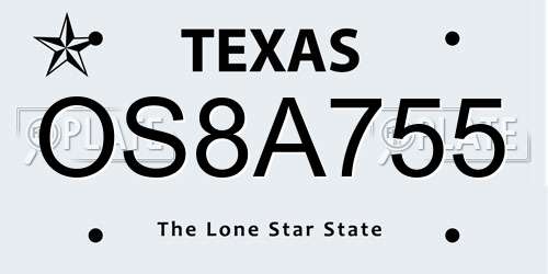 OS8A755 Texas License Plate