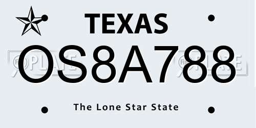 OS8A788 Texas License Plate