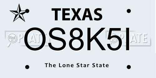 OS8K5I Texas License Plate