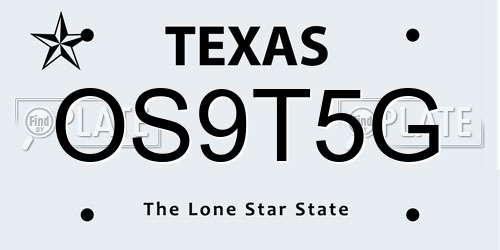 OS9T5G Texas License Plate