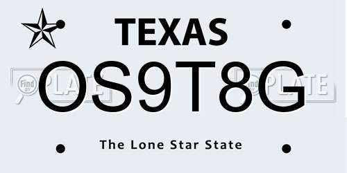 OS9T8G Texas License Plate