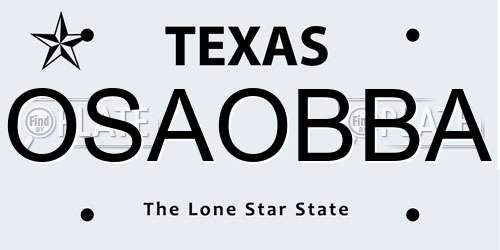 OSAOBBA Texas License Plate