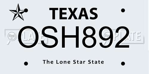 OSH892 Texas License Plate