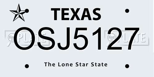 OSJ5127 Texas License Plate