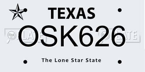 OSK626 Texas License Plate