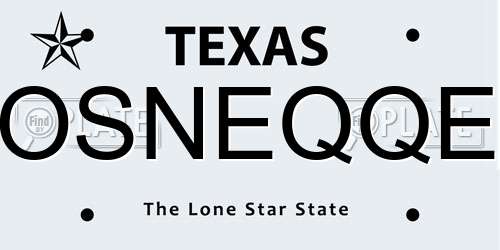 OSNEQQE Texas License Plate