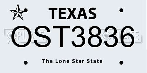 OST3836 Texas License Plate