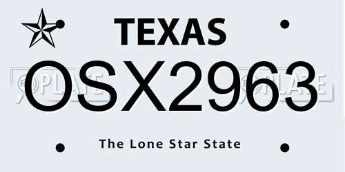 OSX2963 Texas License Plate