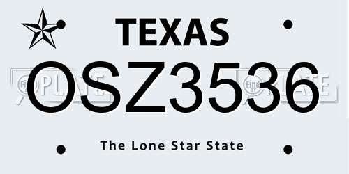 OSZ3536 Texas License Plate