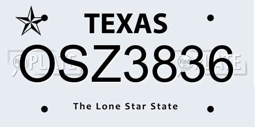 OSZ3836 Texas License Plate