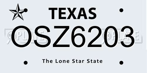 OSZ6203 Texas License Plate