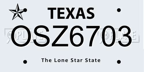 OSZ6703 Texas License Plate