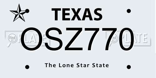 OSZ770 Texas License Plate