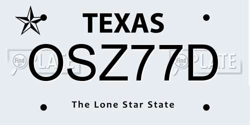 OSZ77D Texas License Plate