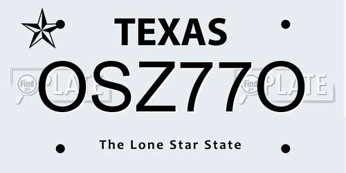 OSZ77O Texas License Plate