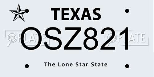OSZ821 Texas License Plate