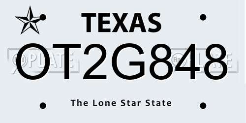 OT2G848 Texas License Plate