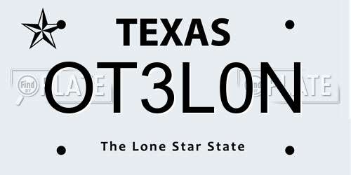 OT3L0N Texas License Plate