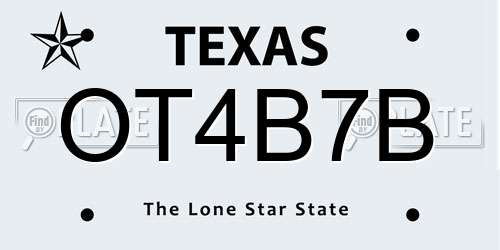 OT4B7B Texas License Plate