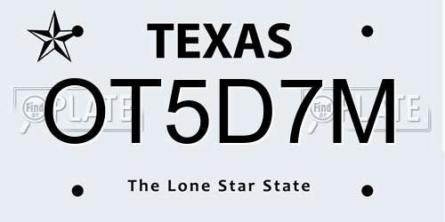OT5D7M Texas License Plate