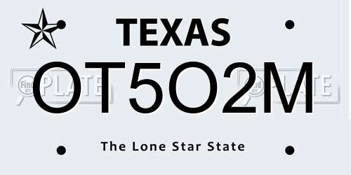 OT5O2M Texas License Plate