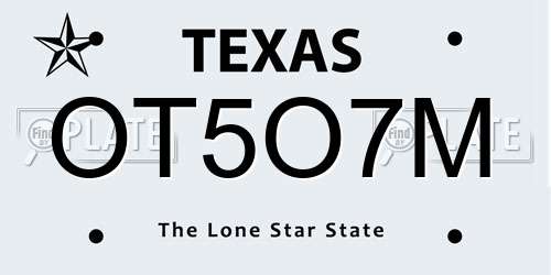 OT5O7M Texas License Plate