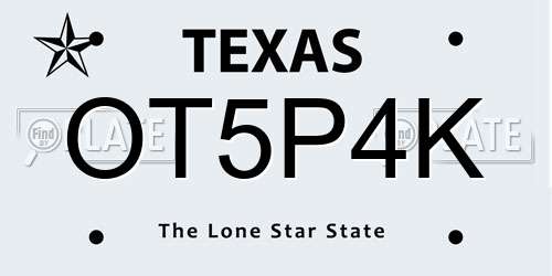 OT5P4K Texas License Plate