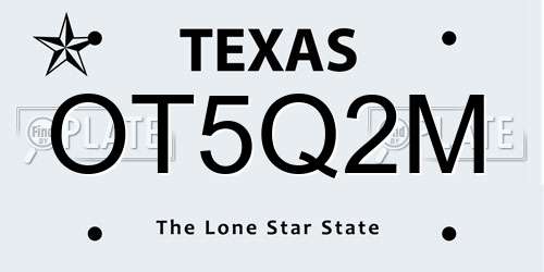 OT5Q2M Texas License Plate