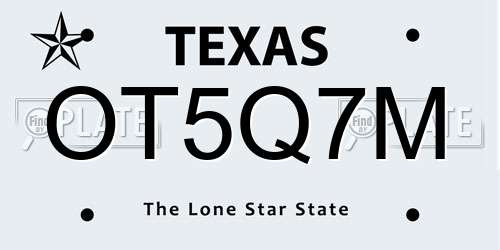 OT5Q7M Texas License Plate