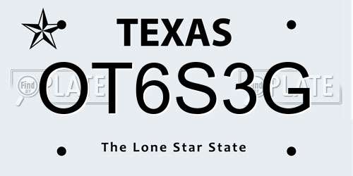 OT6S3G Texas License Plate