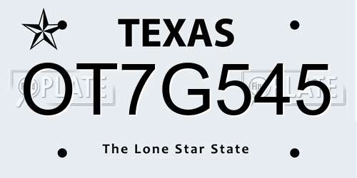 OT7G545 Texas License Plate