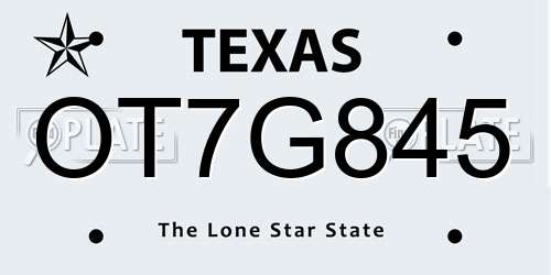 OT7G845 Texas License Plate