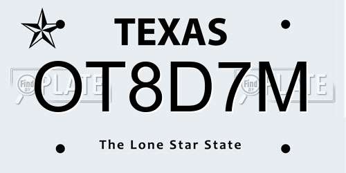 OT8D7M Texas License Plate