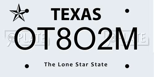 OT8O2M Texas License Plate