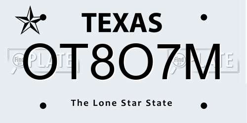 OT8O7M Texas License Plate