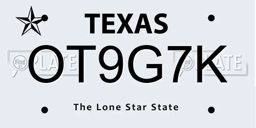 OT9G7K Texas License Plate