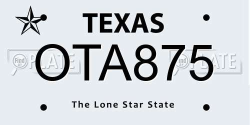 OTA875 Texas License Plate