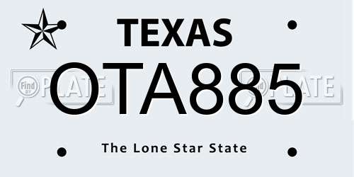 OTA885 Texas License Plate