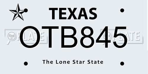 OTB845 Texas License Plate