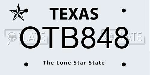 OTB848 Texas License Plate