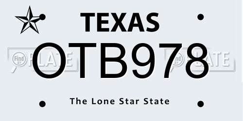 OTB978 Texas License Plate