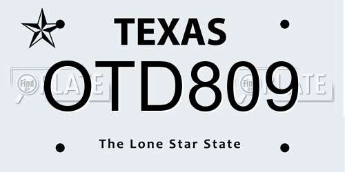 OTD809 Texas License Plate