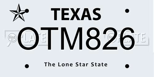 OTM826 Texas License Plate