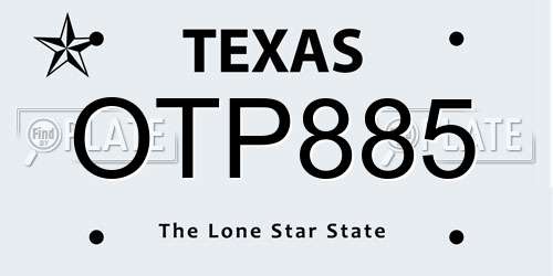 OTP885 Texas License Plate